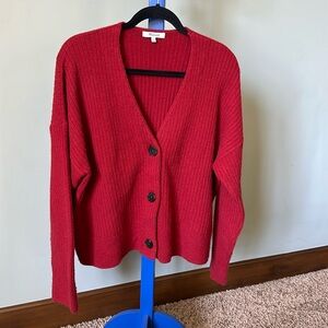 Madewell Rib Knit V-neck Cardigan, Red, Size L